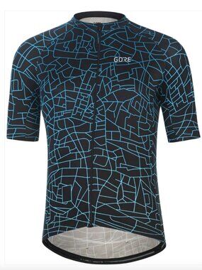 Gore Men's Gotham Cycling Jersey Black and Blue Size Large Geometric Print